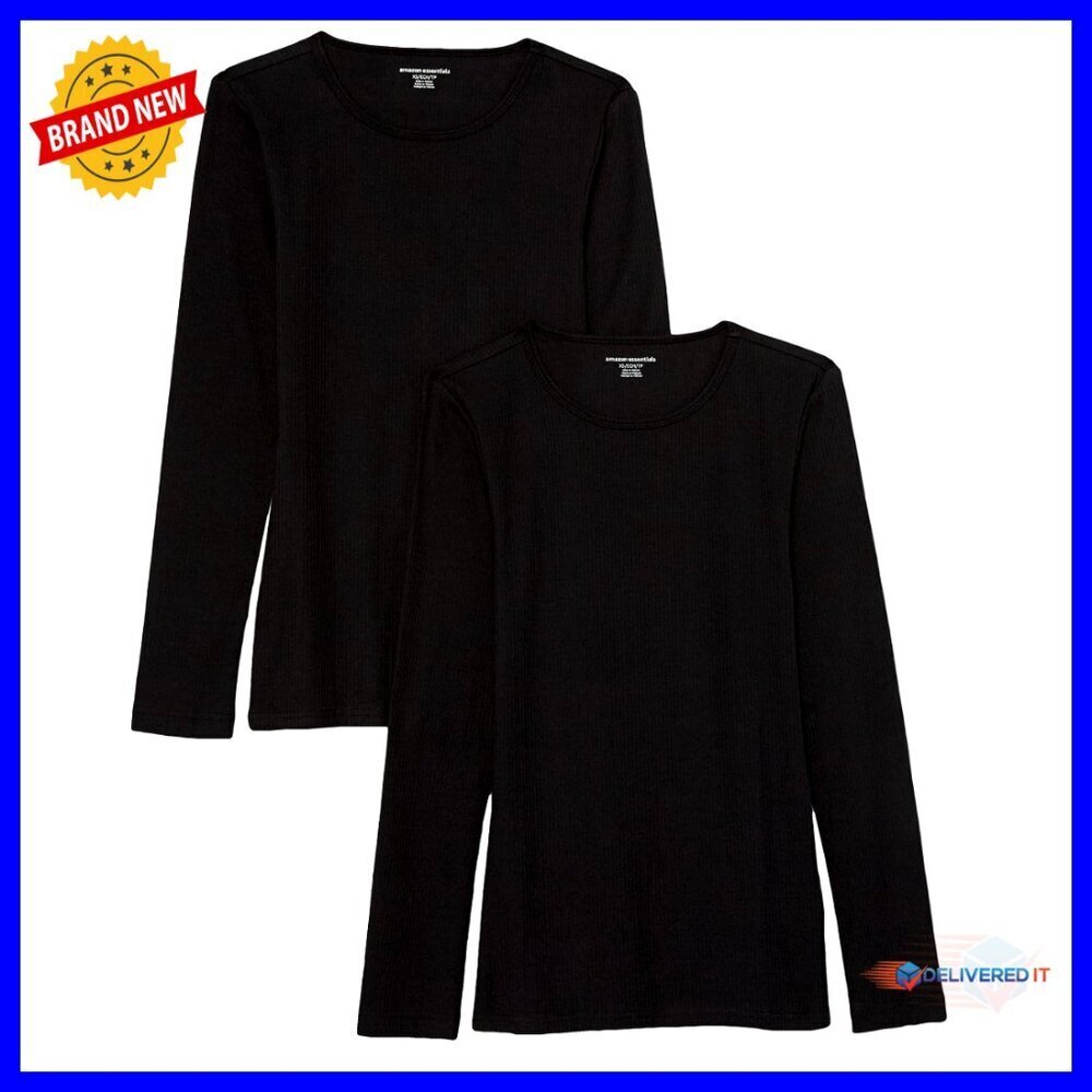 Slim Fit Long Sleeve Rib Knit Crew Neck Top - Pack of 2